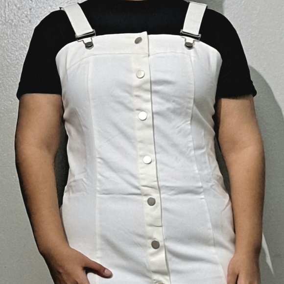 White Denim Front Snap Button-Down Mini Dress – Plus (1X, 2X & 3X) - Picture 2 of 8